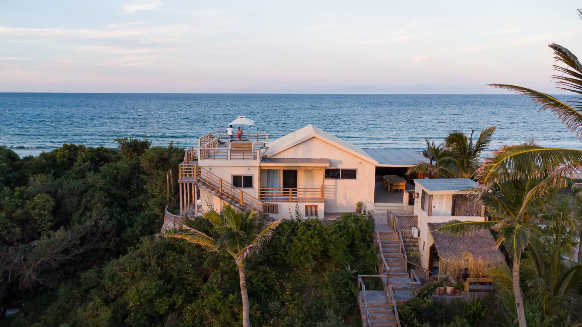Aerial panorama of Praia do Tofo coastline, Mozambique