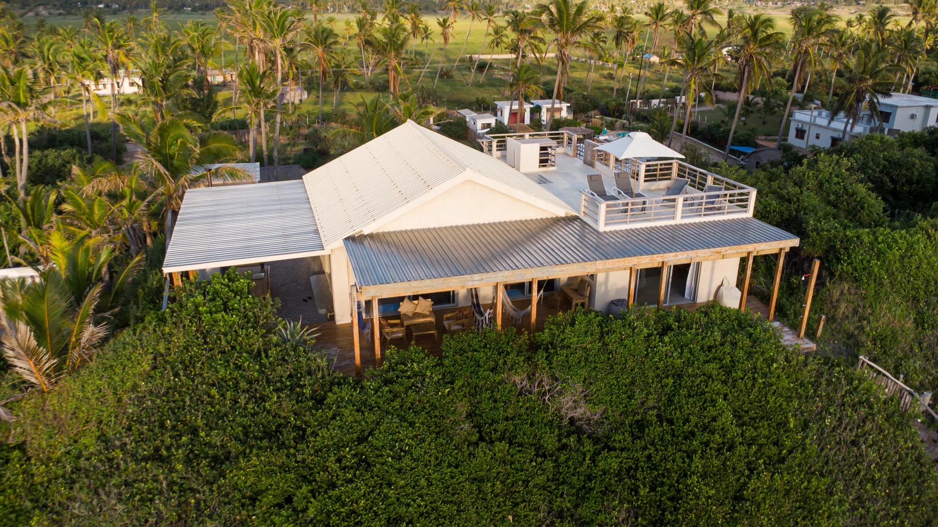 Drone view of the beachfront villa